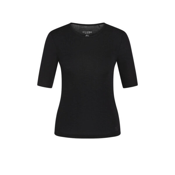 Claire Women T-Shirt i Sort Øko-tex Merinould - Kort ærme