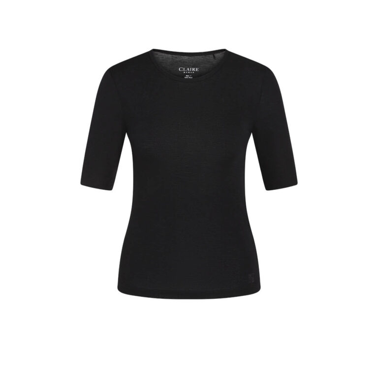 Claire Women T-Shirt i Sort Øko-tex Merinould - Kort ærme